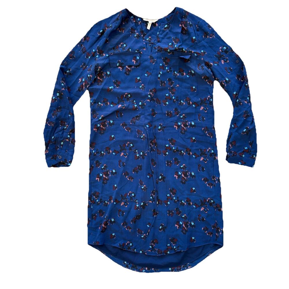 rebecca taylor Silk 100% floral Blue Midi Tie Waist 3/4 Sleeve dress size 0